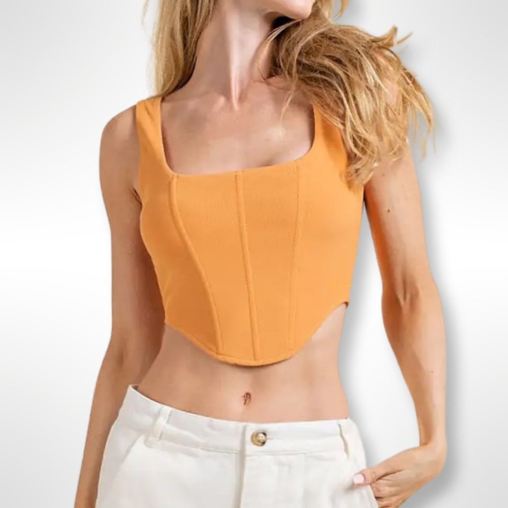 NEW! Tangerine Rib Knit Corset Tank Top (Sizes S & M)